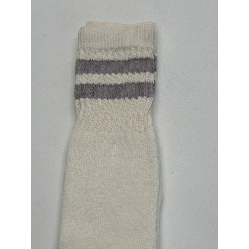 Vintage Style Cream Tube Socks Grey Striped Athletic Ribbed Mid Calf Unisex